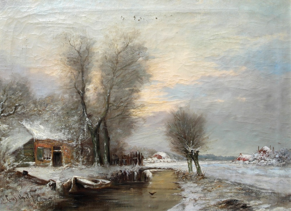 Attributed to Louis Apol (Dutch, 1850-1936):
A winter landscape, oil on canvas, signed lower left, H