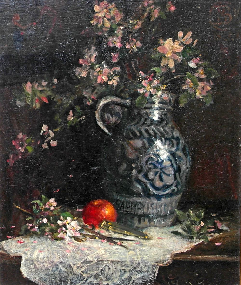 English School (19th century):
Floral still life, oil on canvas laid onto board, signed with