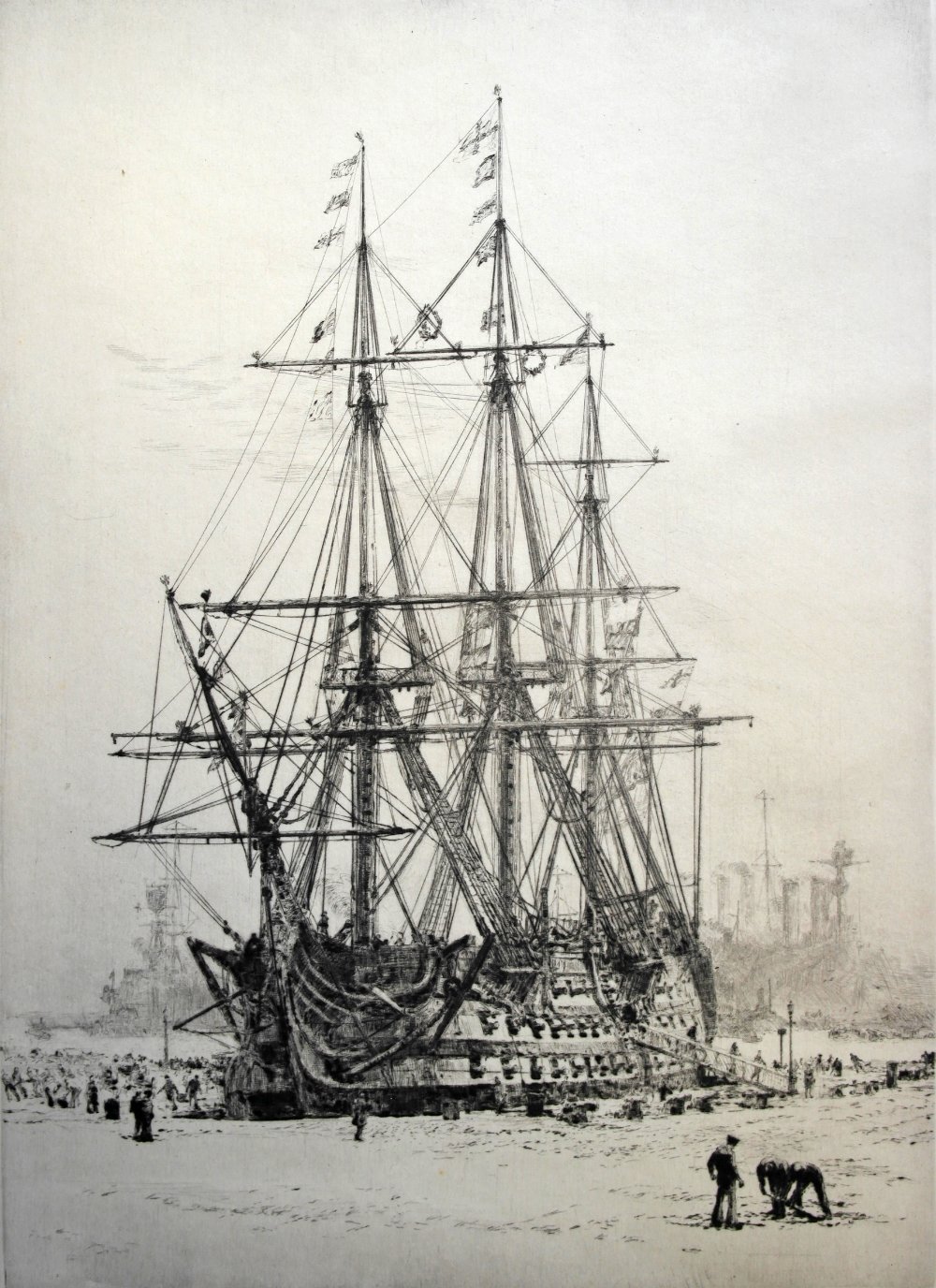 William Lionel Wyllie (1851-1931):
A dockyard scene, etching, signed lower left in pencil, H 34 x