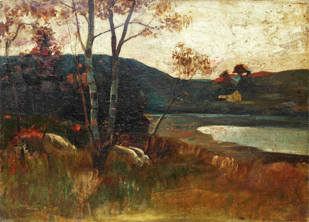 Scottish School (19th century):
A highland lakeside landscape, oil on canvas, H 24 x W 34 cm,