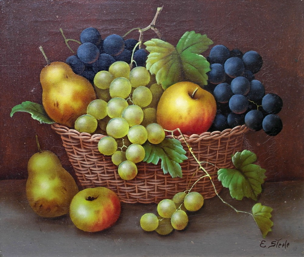 Edwin Steele (British, 1837-1898):
Still life of fruit within a basket, oil on canvas, still lower