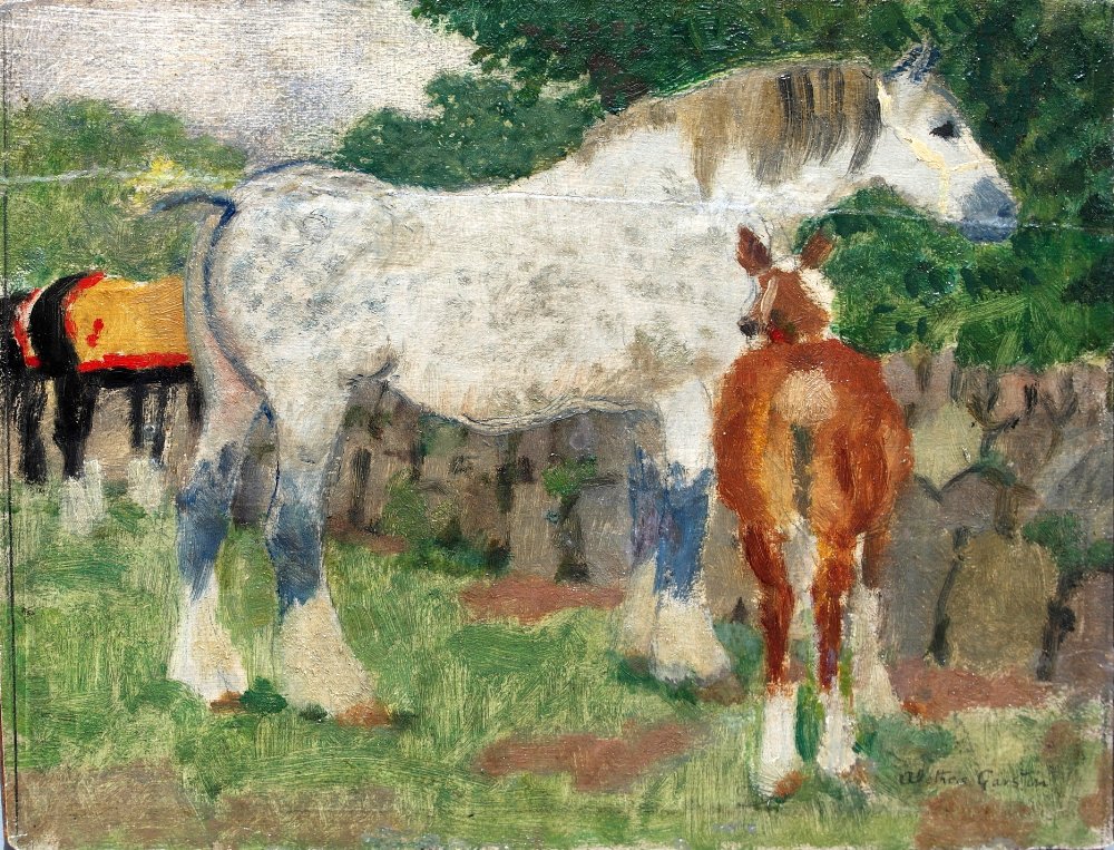 Alethea Garstin (British, 1894-1978)
Mare & Foal, oil on panel, signed lower right, original