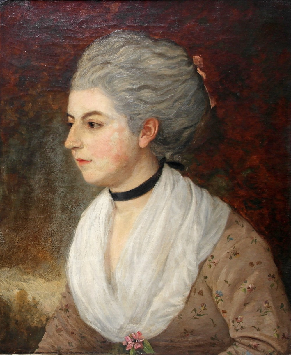 Follower of George Romney (British, 1734-1802):
Portrait of a lady, oil on canvas, H 59 x W 49 cm