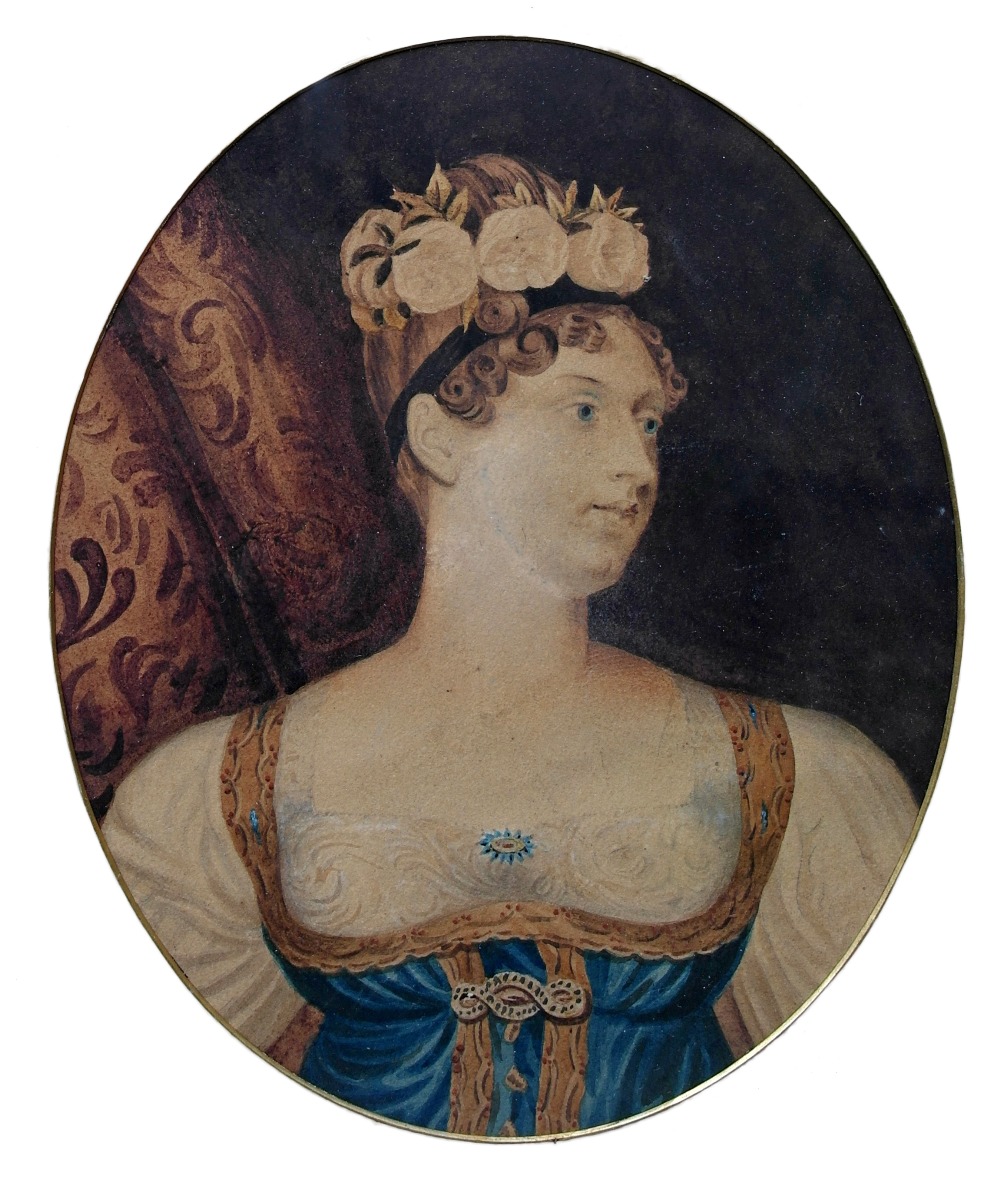 English School (19th century):
Portrait of a lady, watercolour, H 19.5 cm