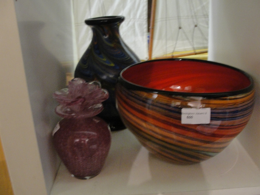 Two Murano-style vases; together with a perfume bottle