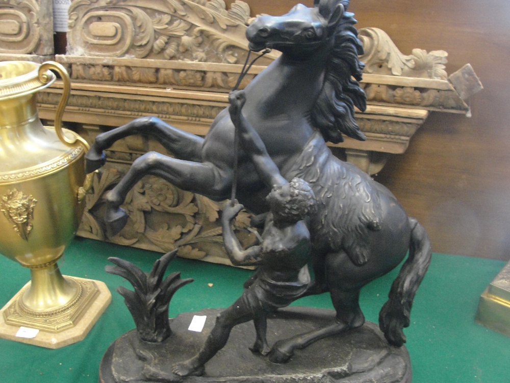 A large pair of 19th century spelter Marley horses