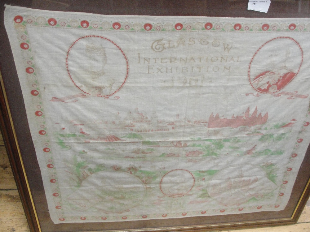A silk scarf commemorating the Exhibition of Glasgow 1901 (framed & glazed)