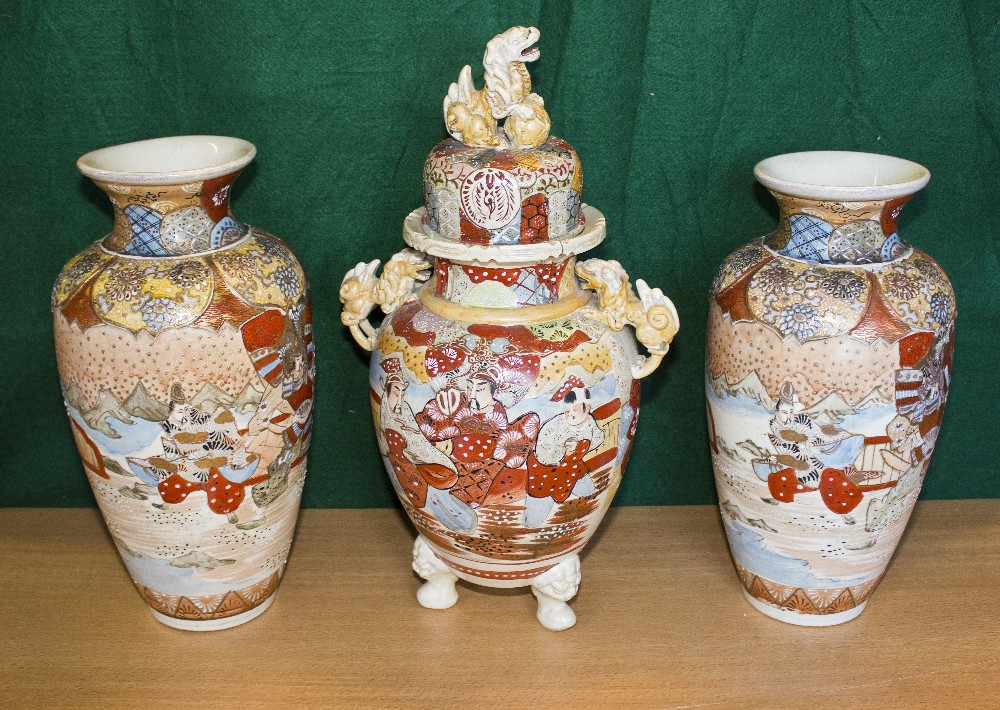 A set of three Japanese Satsuma vases