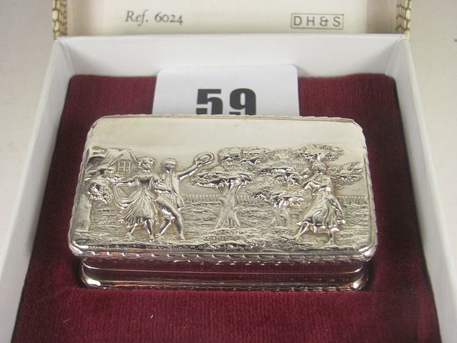 A boxed silver snuff box