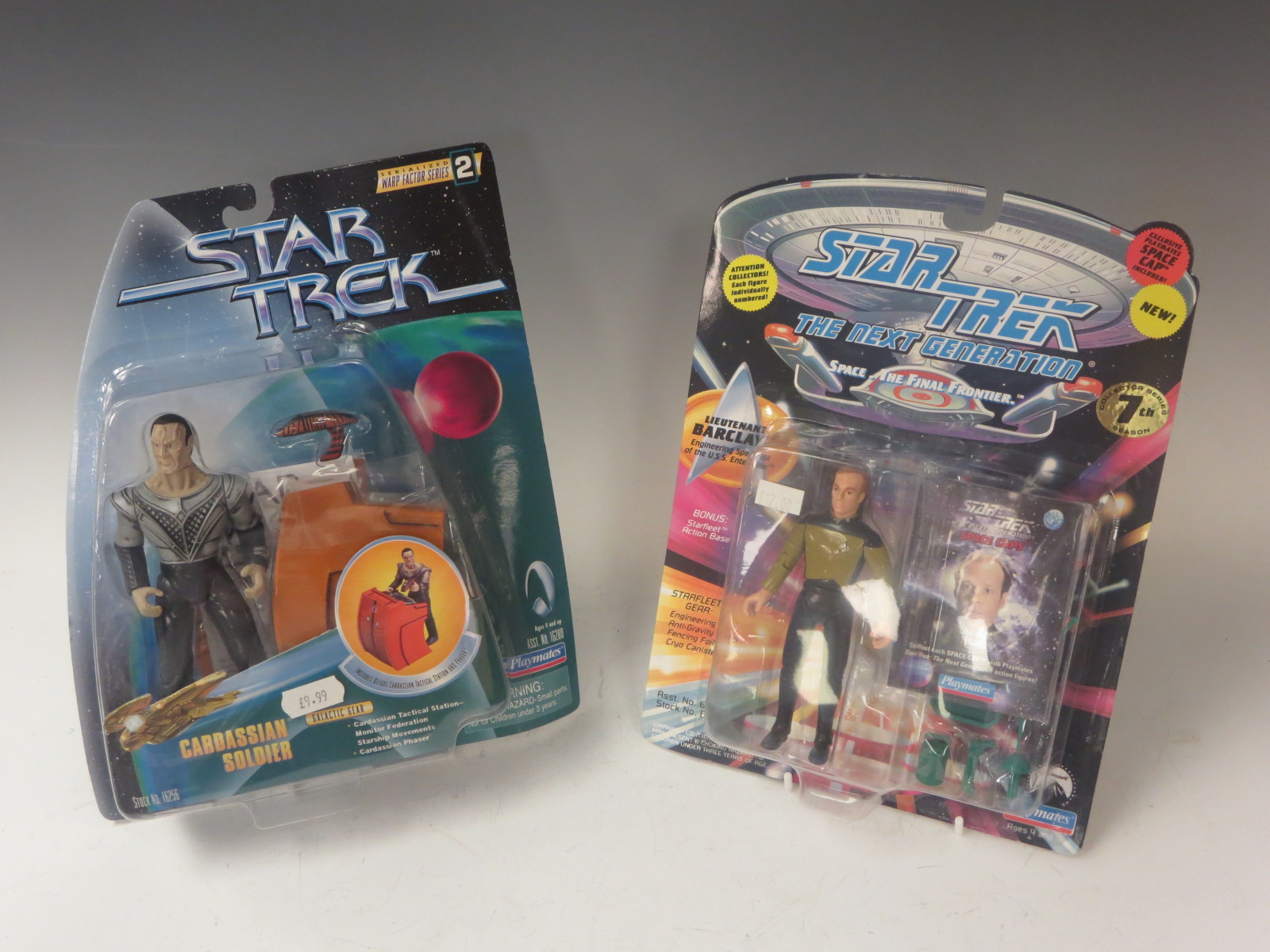 Two boxes of boxed Deep Space 9 and Next Generation Star Trek figures including ‘Captain Jean-Luc