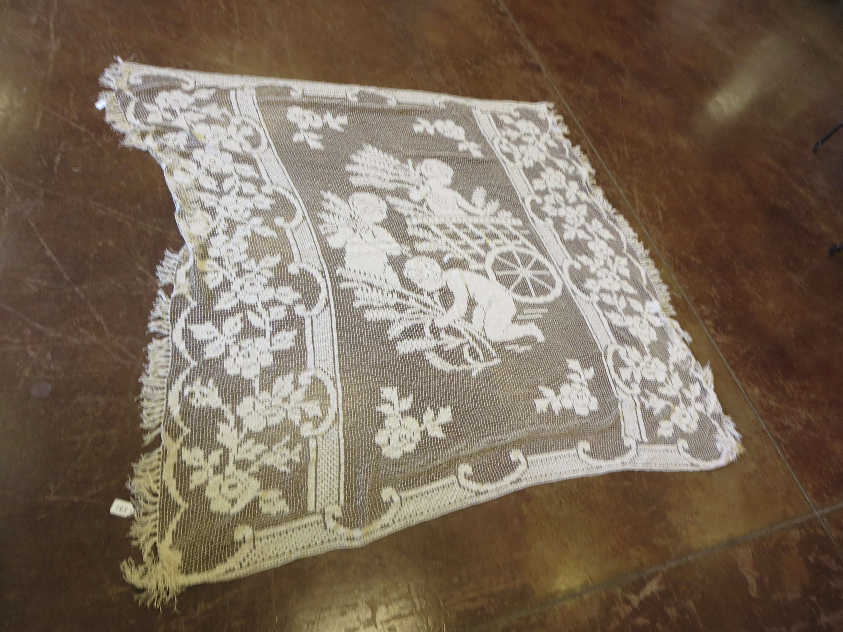 A large cream net French bed cover circa 1900