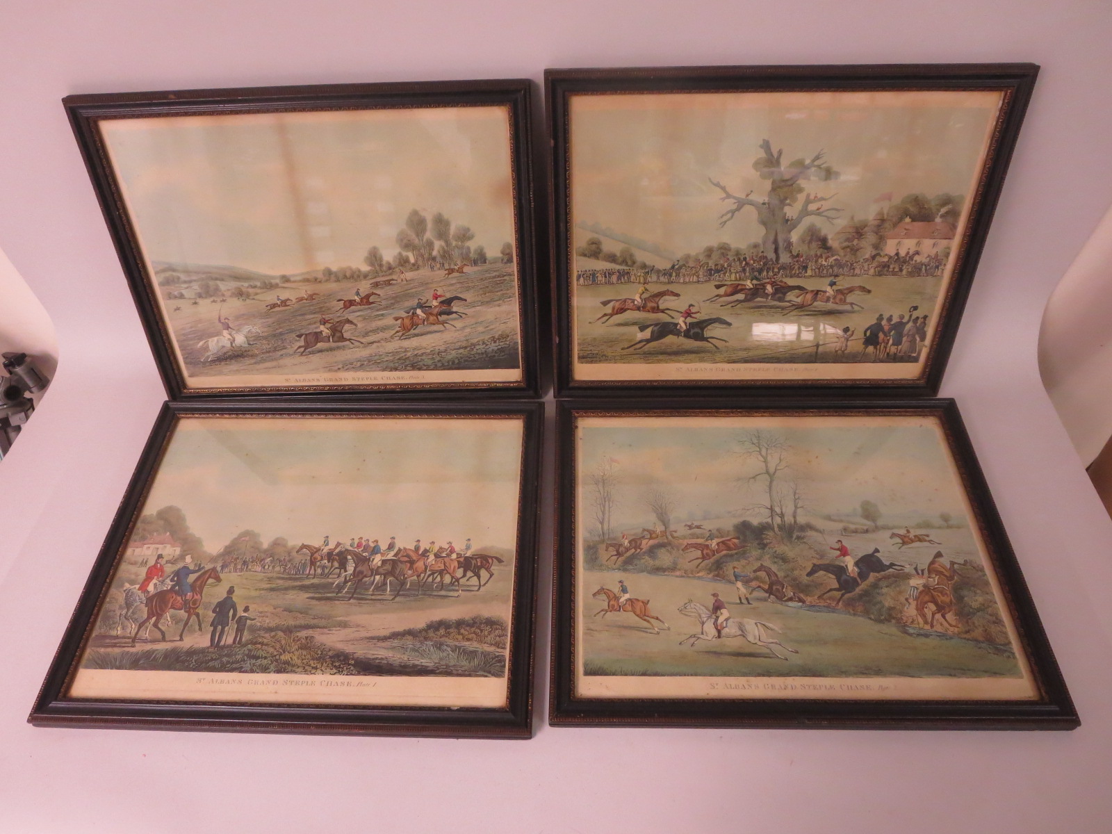 A Set of four framed coloured plates of the St Albans Steeple Chase