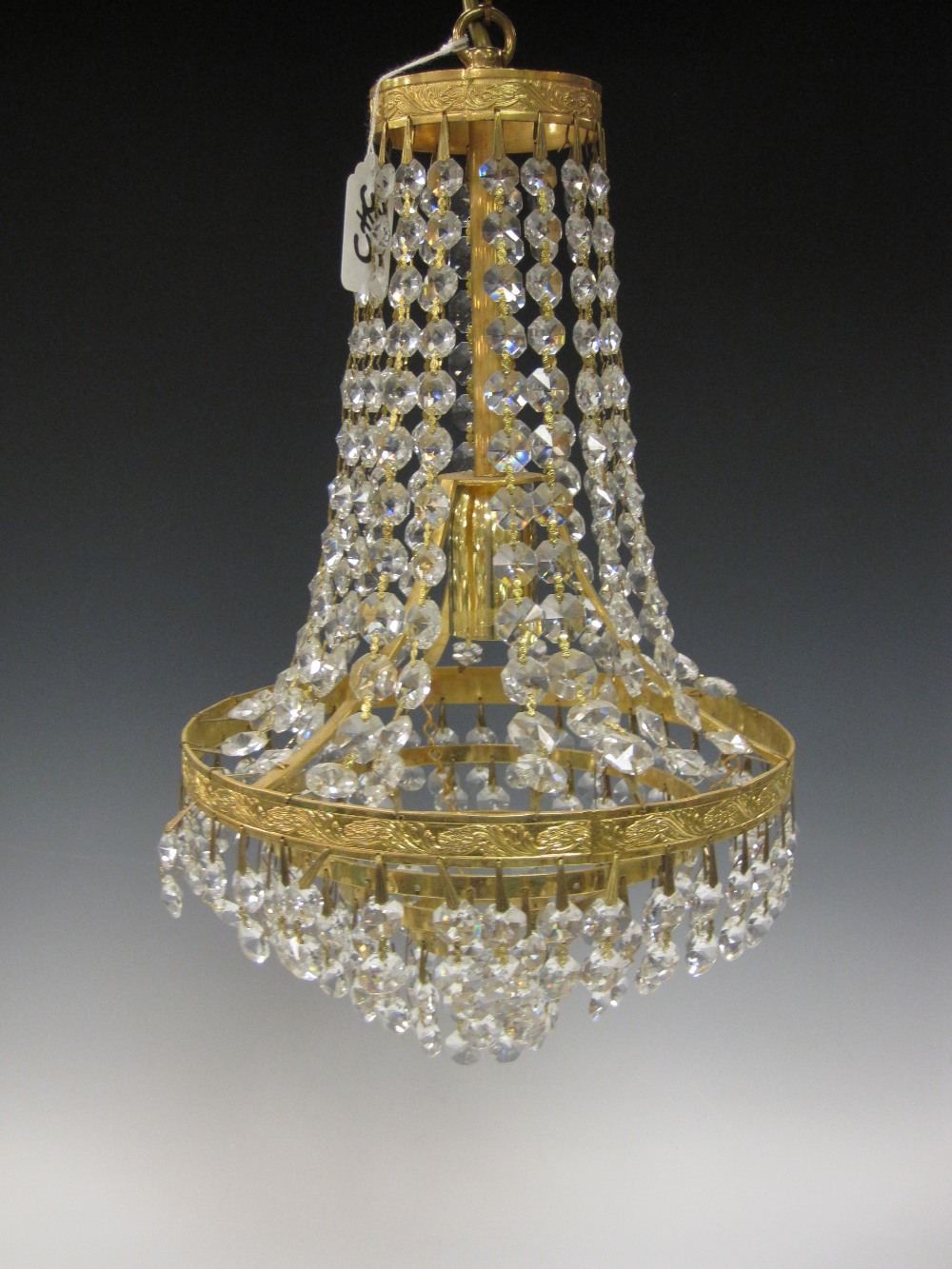 A cut-glass Chandelier with rows of pendant drops on ormolu effect mounts - Image 2 of 2