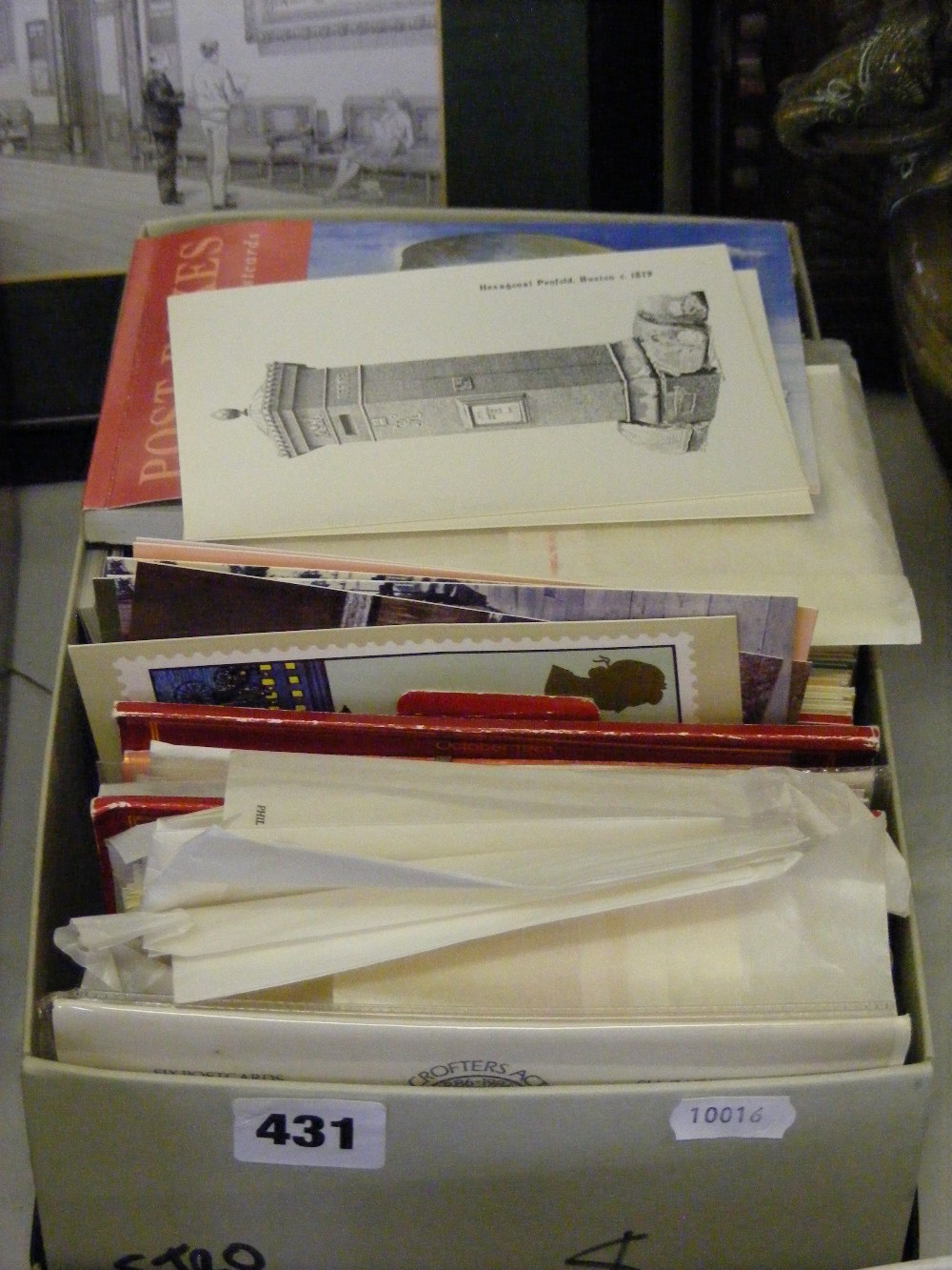 A box of Post Office stamp postcards etc.