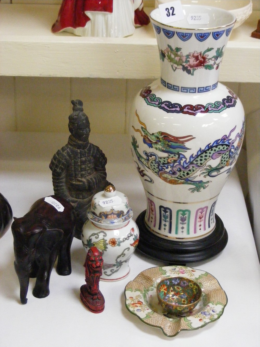 A collection of various Oriental items, to include a terracotta figure of a kneeling Warrior, an