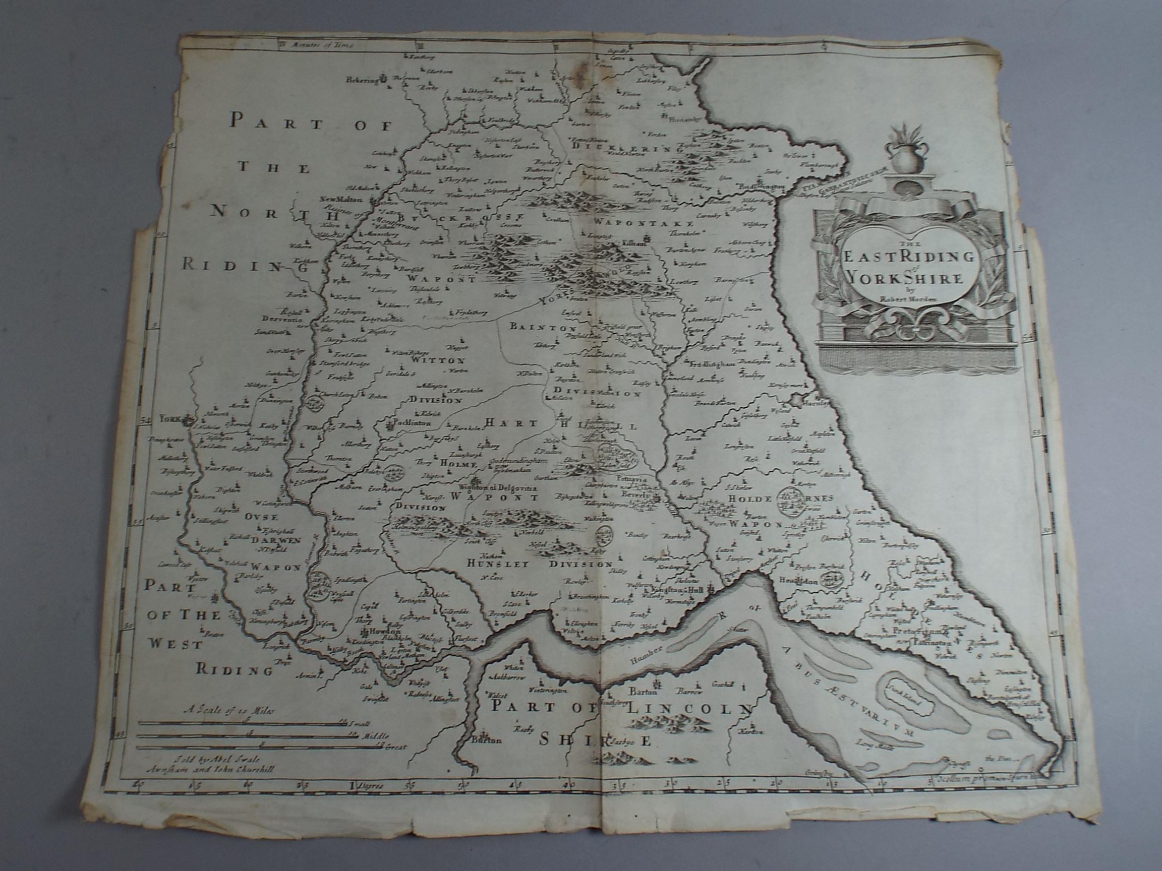 A Collection of Six Unframed, Unmounted Maps by Robert Morden. Nottinghamshire, Middlesex. Both Hand - Image 6 of 7