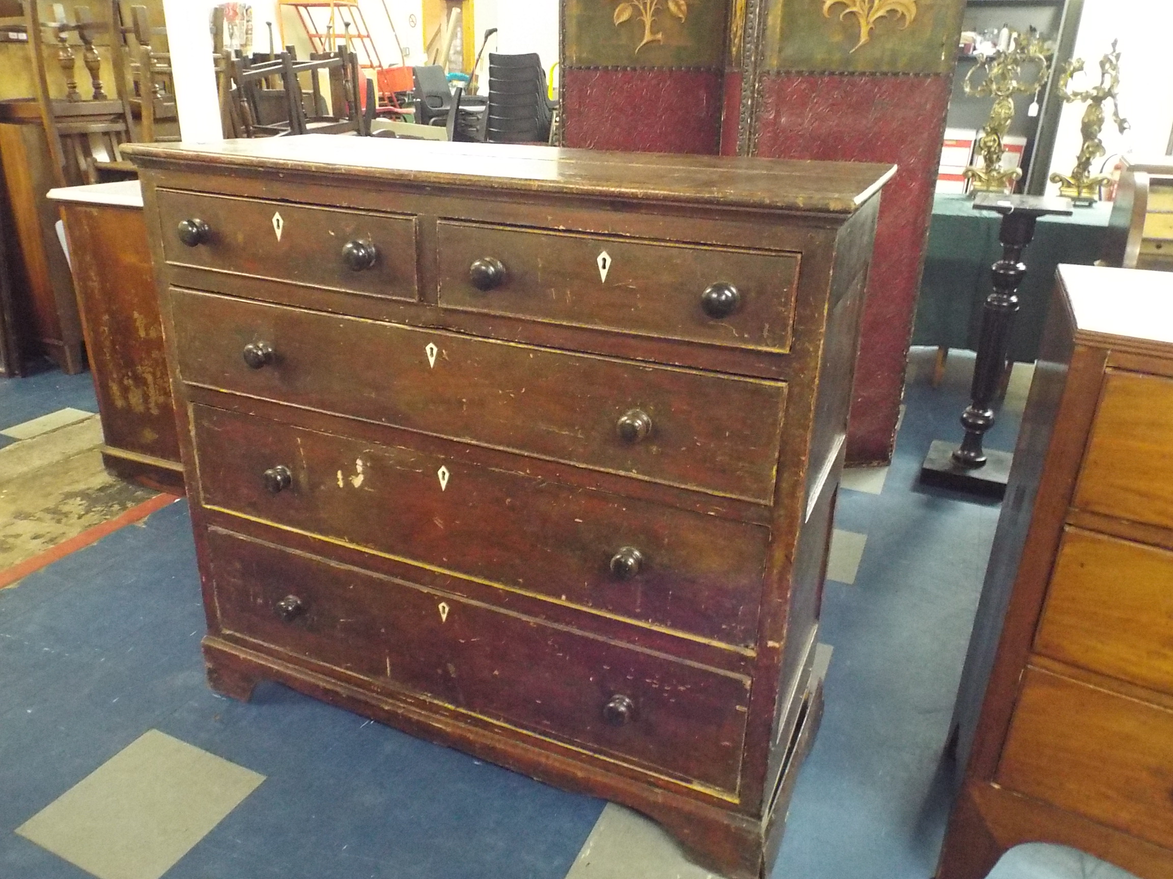 A 19th Century Pine Chest of Two Short and Three Graduated Long Drawers with Turned Wooden Handles