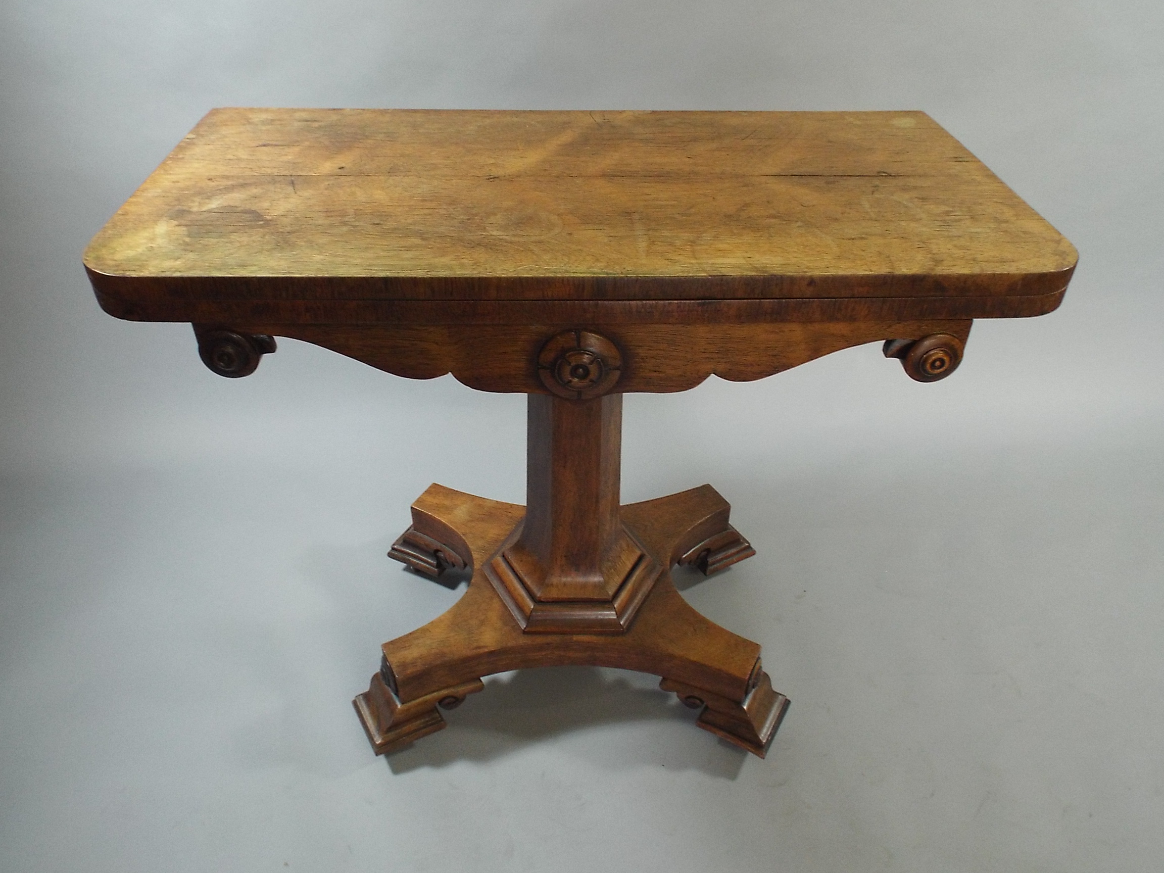 A Mid 19th Century Rosewood Lift and Twist Tea Table on Hexagonal Support.