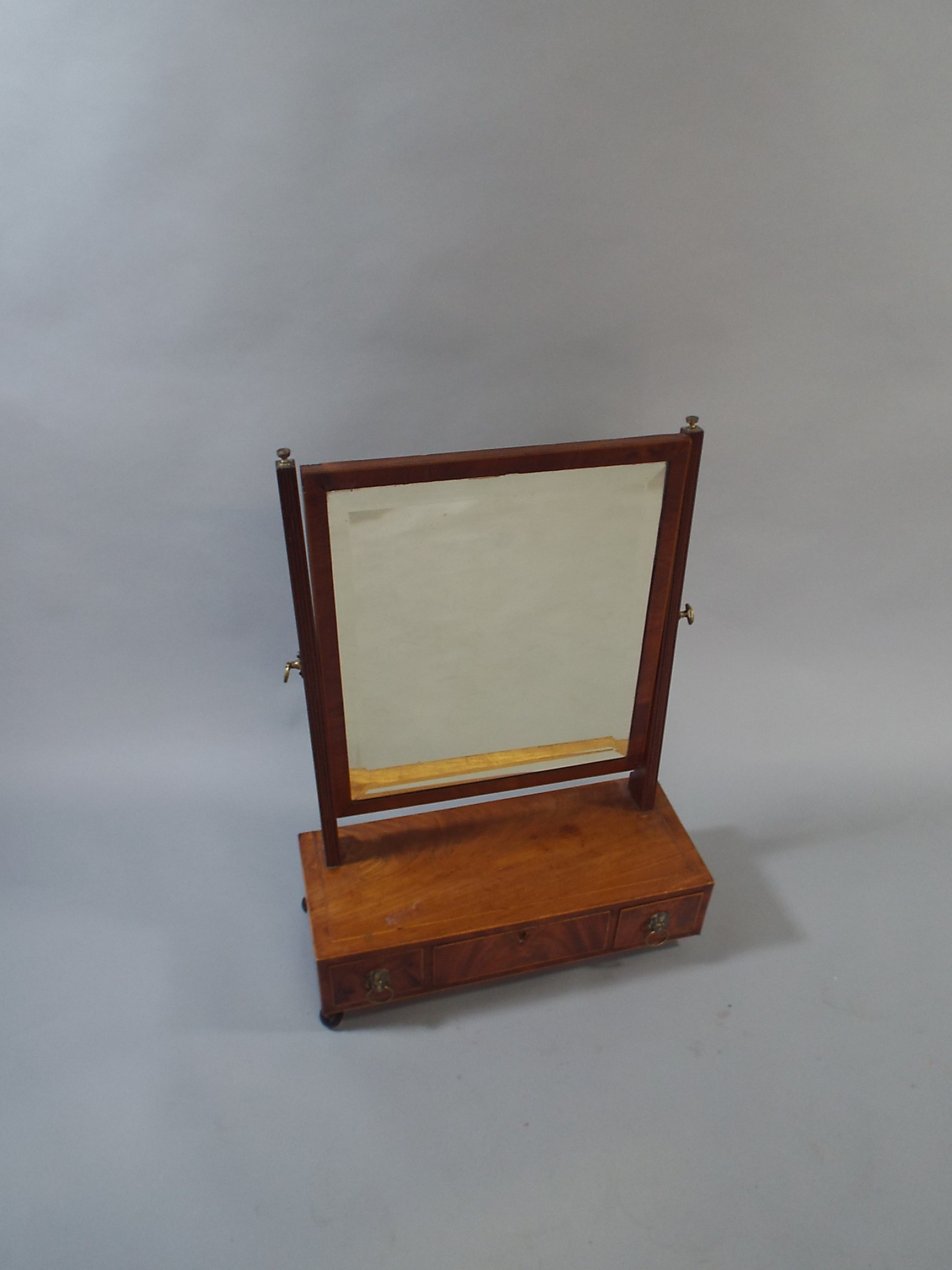 A 19th Century Walnut and Mahogany Dressing Table Mirror with Three Drawers to Plinth Base. (Missing