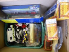 A box of model cars and trucks incl. Corgi, Matchbox, Herpa etc. together with a Bigtrak electronic