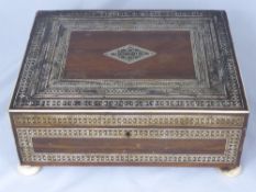 Regency Rosewood and Ivory Work Box, with inlaid ivory and mother of pearl of geometric design,