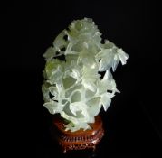 Chinese 20th Century Translucent Celadon Jade Vase and Cover, the vase encrusted with ornate bud