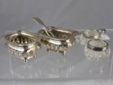 A pair of solid silver salts, Chester hallmark, mm J D W D together with a pair of silver rimmed