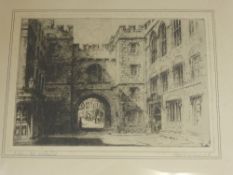 William Monk RE 1863-1937, three architectural etchings entitled `Westminster Abbey` and `St Johns