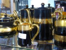 A part Gibson & Sons Davenport Black Sevres Pattern Tea and Coffee Set comprising teapot, coffee