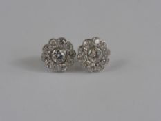 A Pair of Lady`s 18 ct White Gold and Diamond Cluster Earrings, centre stone 25 ct, 10 x 3.5 pt