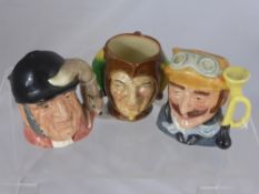 Three Royal Doulton Miniature Character Mugs including Veteran Motorist, Gone Away and The Jester.