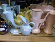 Fourteen pieces of English lustre ware comprising four vases, teapot and a small jug seven further