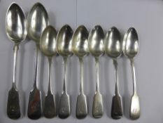 Two Victorian Solid Silver Serving Spoons, together with six dessert spoons, Exeter hallmark, m.m