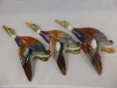 Three Melba Ware porcelain "" Flying Ducks "", H Wain & Sons Ltd, signed (3).