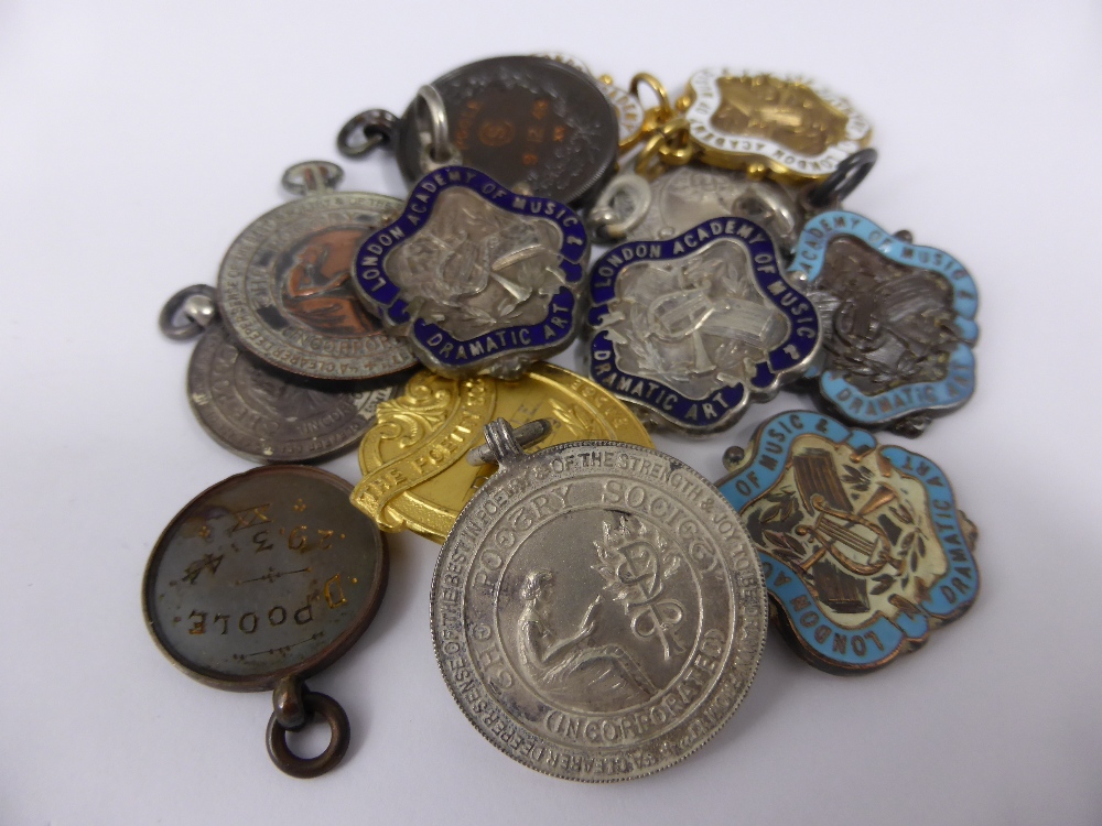 Thirteen assorted London Academy of Music and Drama Medals circa 1950, awarded to D Poole.,