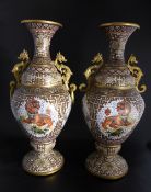 Pair of 20th Century Cloisonne Vases, the vases depicting imperial Guardian Lions, the ornate