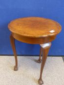 A Walnut Occasional Table, tapered legs with ball and claw feet, approx 53 cms.