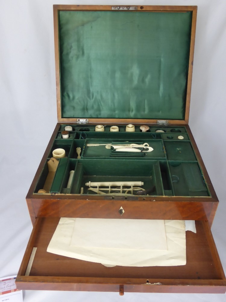 An Antique Georgian Sewing Box, fitted silk lined interior together with ivory sewing implements. - Image 2 of 2