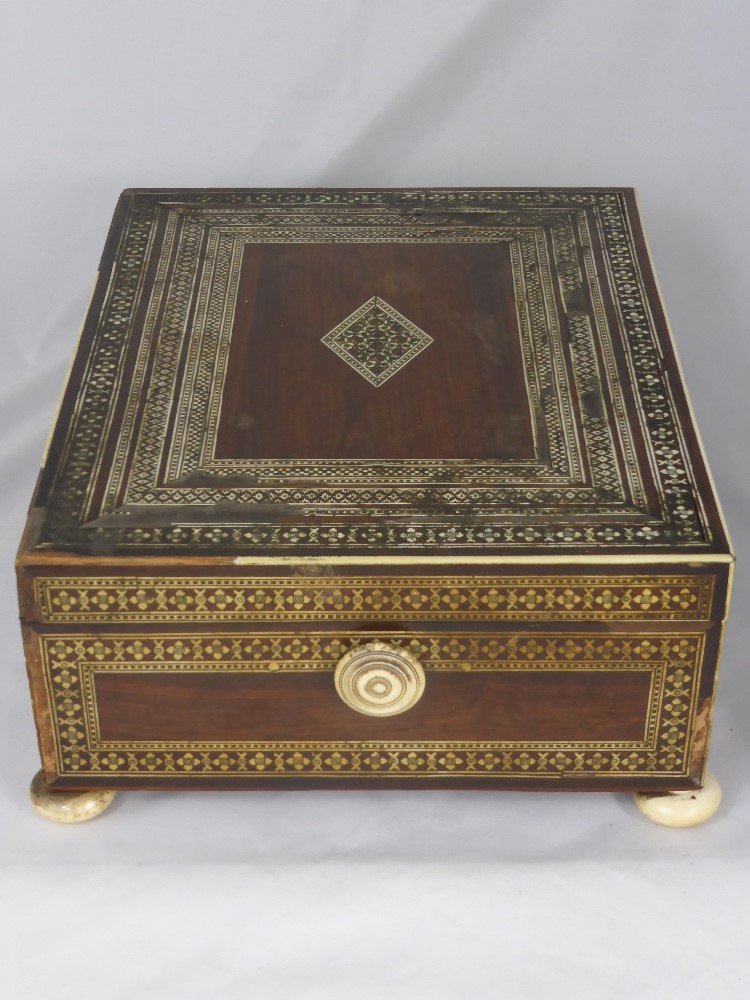 Regency Rosewood and Ivory Work Box, with inlaid ivory and mother of pearl of geometric design, - Image 2 of 2