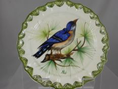 Six Hand Painted Ceramic Plates, the plates painted with colourful birds, decorative pie crust