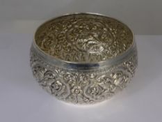 Solid Silver Indian Bowl, embossed floral decoration, approx 124 gms