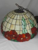 A Tiffany Style Ceiling Light, with decorative red poppies to the borders, Retailer Christopher