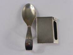 Asprey London Solid Silver Match Box Cover together with a 925 hallmark porridge spoon. (2)