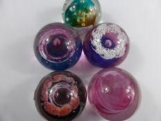 Five Caithness Glass Paperweights, including ""Razmatazz"", ""Blue Splash"", ""Cosmic Crown"", ""