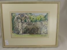 G. Blackwell, Original Pen and Wash Drawings, depicting Cloisters and Abbey Ruins approx 17 x 18