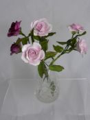 Five Porcelain Rose Stems, the stems crafted with delicate pink rose petals.