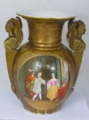 A circa 19th century Continental Porcelain Vase, with hand painted panels depicting a country road