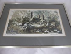 Norman Wade Screen Print, entitled `Durham Cathedral`, signed and nr 71/150, approx 26 x 46 cms.