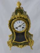 A 19th Century Green Boulle Mantle Clock, glass fronted, 8 day mantle clock, the clock engraved