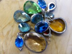 A Miscellaneous Collection of Glass Silver Mounted Pendants and earrings, four pendants, three sets